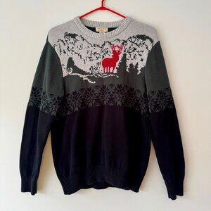 vintage winter outdoor deer moose animal fair isle print cotton knit sweater